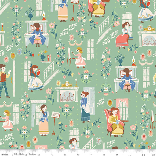Little Women In Green - Cotton Fabric - Belle - Fabric By The Yard - Little Women Collection - Riley Blake Designs