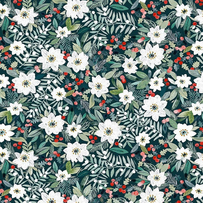 Holiday Poinsettias - Christmas Fabric - Dear Stella - Cotton Fabric By The Yard - Floral Print - SWEATER WEATHER Collection