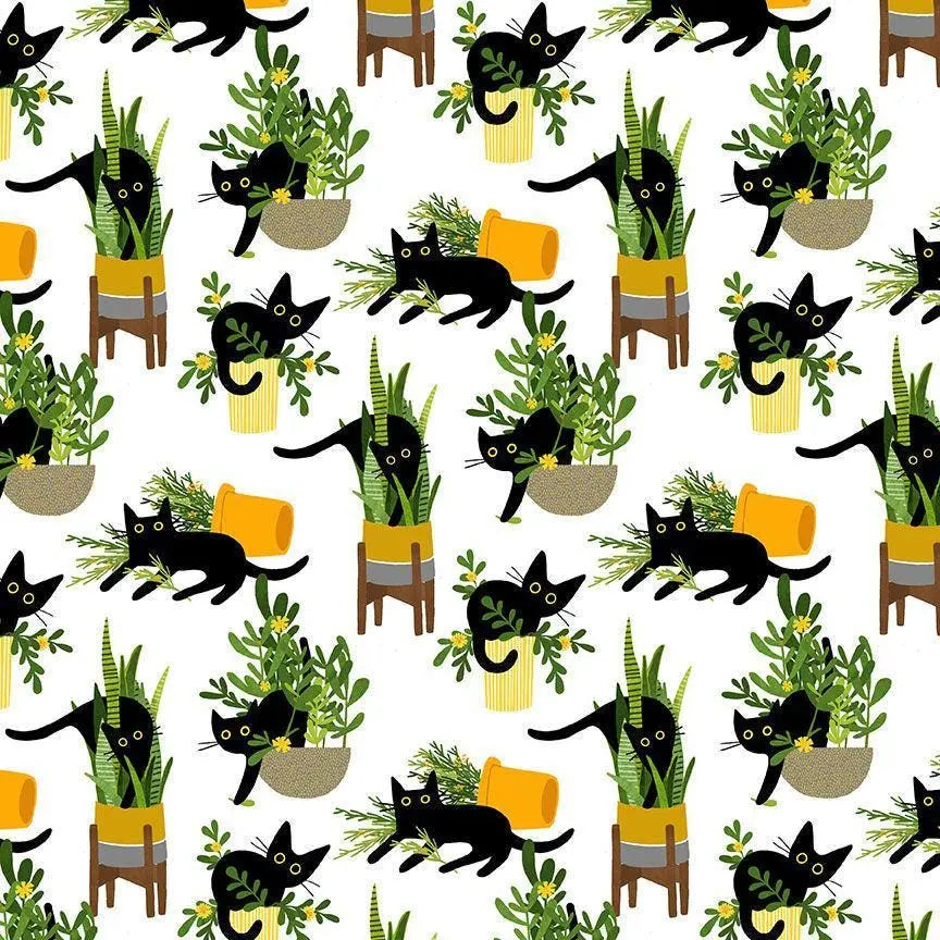 Planting Cats Fabric - Dear Stella - Botanical Garden Cotton By The Yard