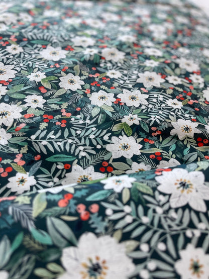 Holiday Poinsettias - Christmas Fabric - Dear Stella - Cotton Fabric By The Yard - Floral Print - SWEATER WEATHER Collection