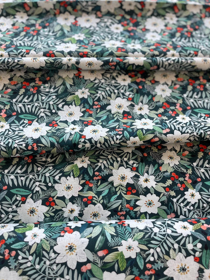 Holiday Poinsettias - Christmas Fabric - Dear Stella - Cotton Fabric By The Yard - Floral Print - SWEATER WEATHER Collection