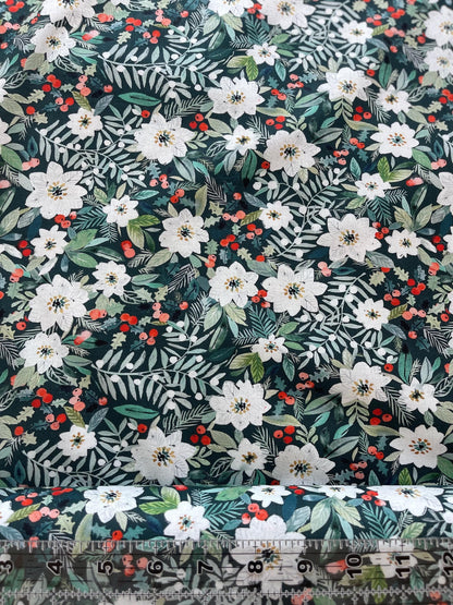 Holiday Poinsettias - Christmas Fabric - Dear Stella - Cotton Fabric By The Yard - Floral Print - SWEATER WEATHER Collection