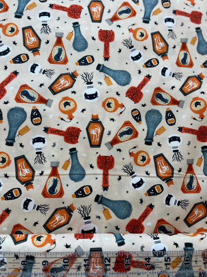 Witchy Potion Cat in the Bottle Halloween Fabric By The Yard - Dear Stella Design