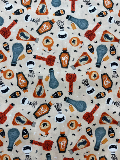 Witchy Potion Cat in the Bottle Halloween Fabric By The Yard - Dear Stella Design