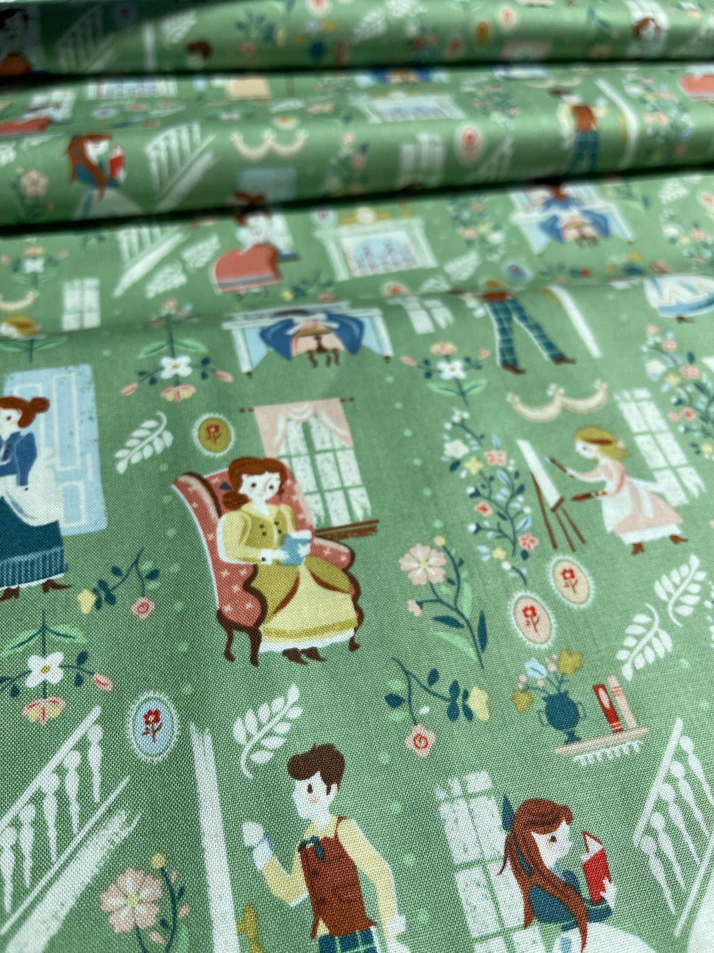 Little Women In Green - Cotton Fabric - Belle - Fabric By The Yard - Little Women Collection - Riley Blake Designs