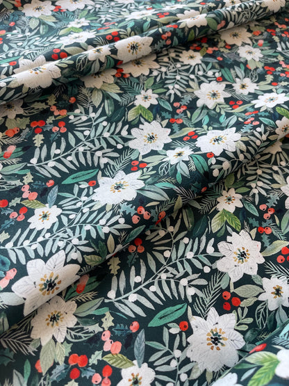 Holiday Poinsettias - Christmas Fabric - Dear Stella - Cotton Fabric By The Yard - Floral Print - SWEATER WEATHER Collection