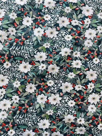 Holiday Poinsettias - Christmas Fabric - Dear Stella - Cotton Fabric By The Yard - Floral Print - SWEATER WEATHER Collection
