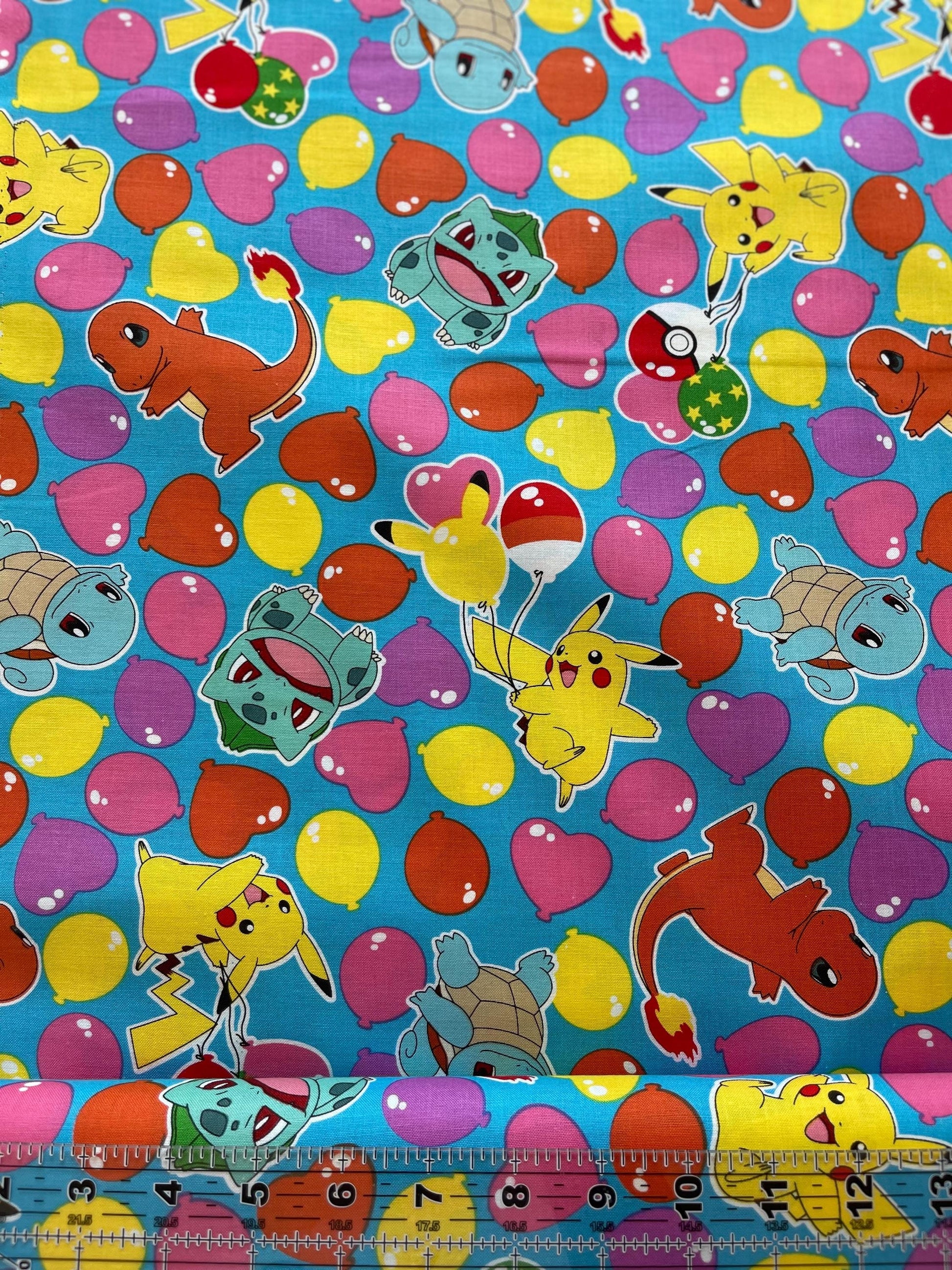 Pikachu Balloons Fabric by the Yard – Vibrant Colorful Pokemon Sky Print for Kids & Crafts