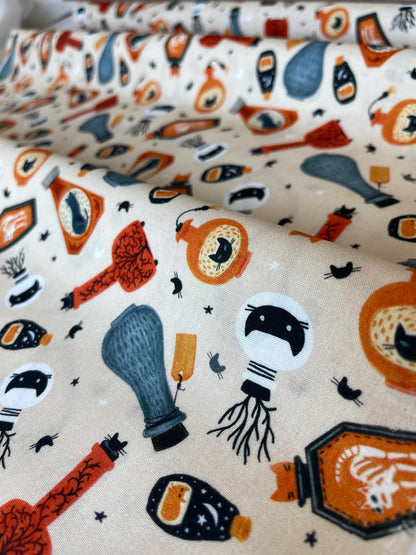 Witchy Potion Cat in the Bottle Halloween Fabric By The Yard - Dear Stella Design