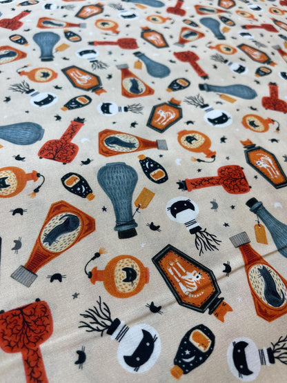 Witchy Potion Cat in the Bottle Halloween Fabric By The Yard - Dear Stella Design