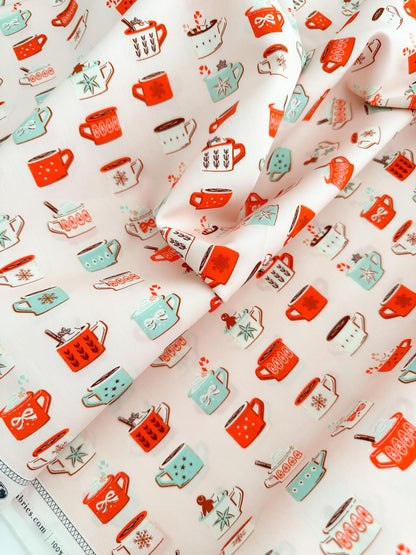 Vintage Christmas in the Cabin Mugfuls of Joy Pattern Fabric - 100% Premium Cotton - by AGF Studio