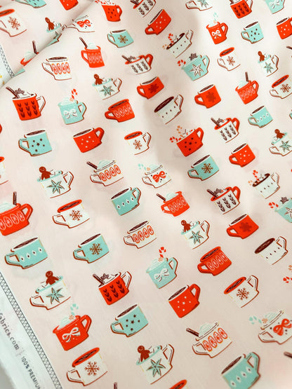 Vintage Christmas in the Cabin Mugfuls of Joy Pattern Fabric - 100% Premium Cotton - by AGF Studio