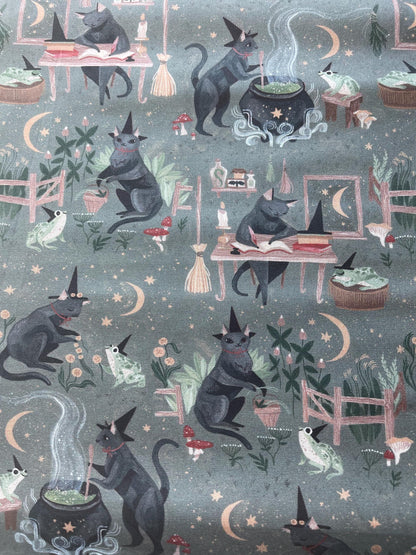 Goblincore - Witch Cat - Dear Stella - Cotton Fabric By The Yard - Animal Print Fabric - Goblincore Collection