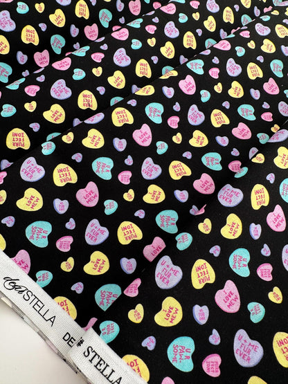Charming Cat Quotes & Hearts Fabric - 100% Cotton by Dear Stella - Valentine’s Print