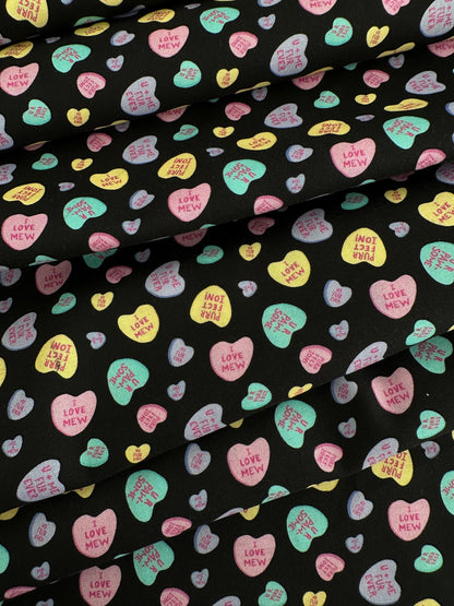 Charming Cat Quotes & Hearts Fabric - 100% Cotton by Dear Stella - Valentine’s Print