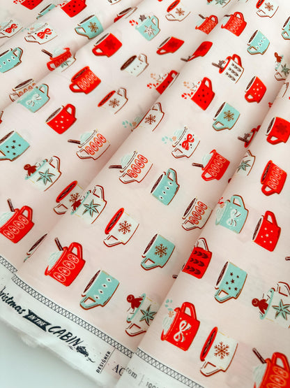 Vintage Christmas in the Cabin Mugfuls of Joy Pattern Fabric - 100% Premium Cotton - by AGF Studio