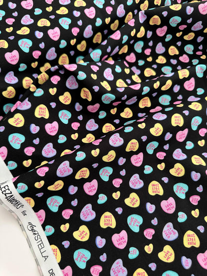 Charming Cat Quotes & Hearts Fabric - 100% Cotton by Dear Stella - Valentine’s Print