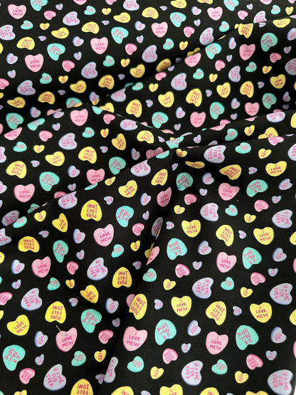Charming Cat Quotes & Hearts Fabric - 100% Cotton by Dear Stella - Valentine’s Print