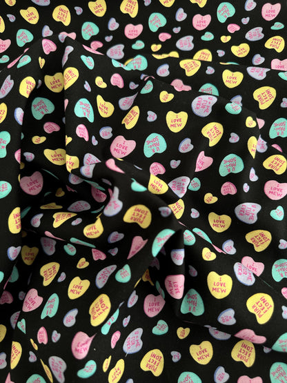 Charming Cat Quotes & Hearts Fabric - 100% Cotton by Dear Stella - Valentine’s Print