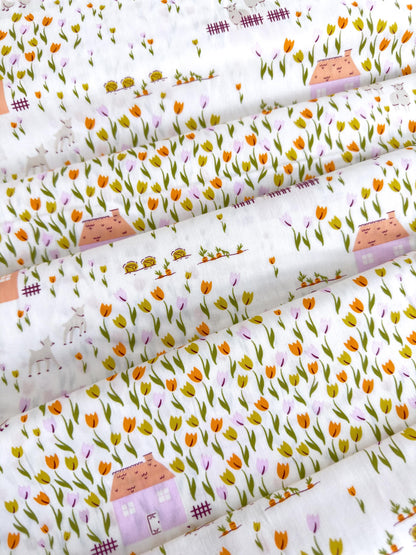 Cottage In Garden, by AGF Studio, 100% Premium Cotton Fabric, Floral/Farm Pattern