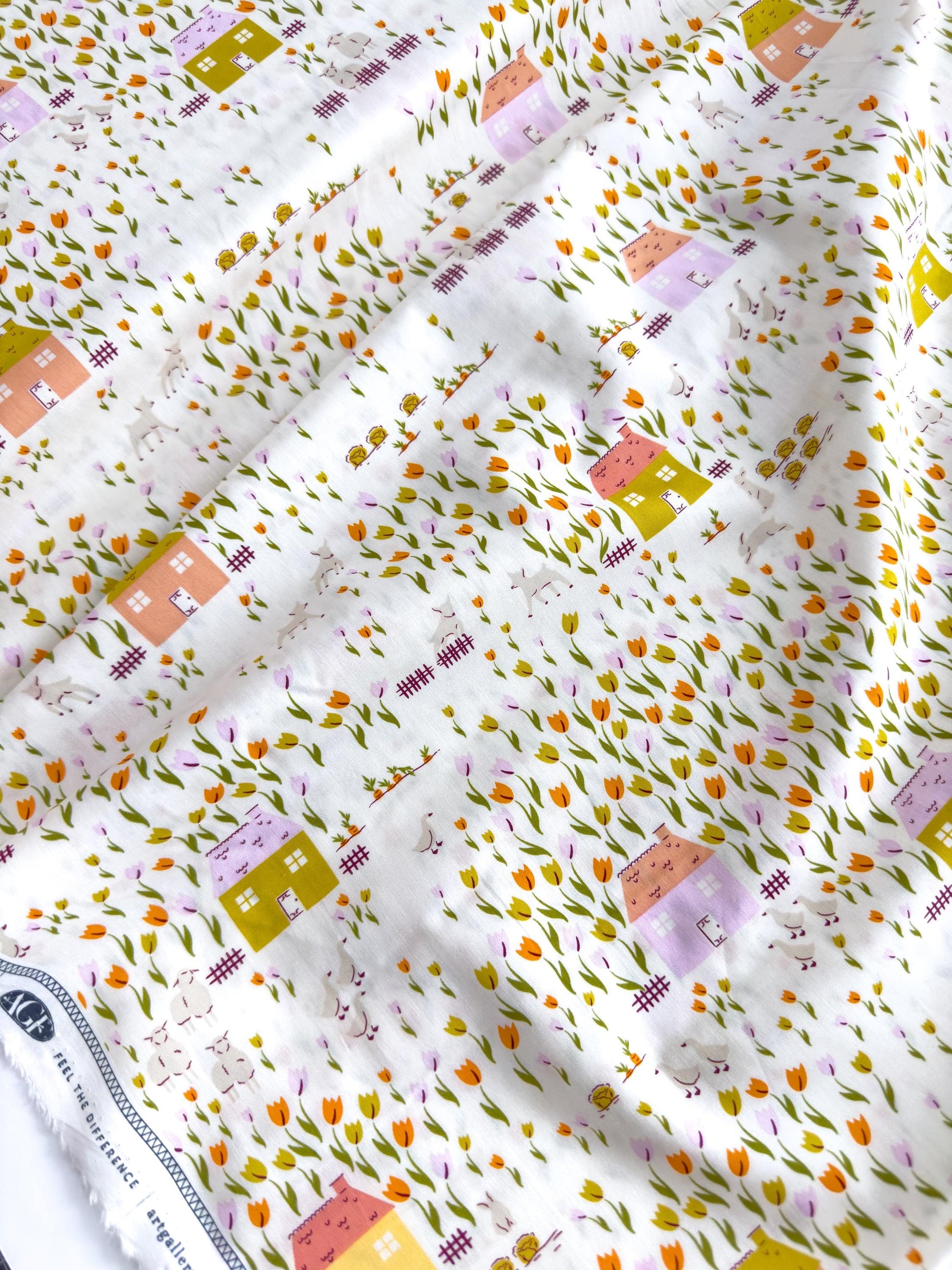 Cottage In Garden, by AGF Studio, 100% Premium Cotton Fabric, Floral/Farm Pattern