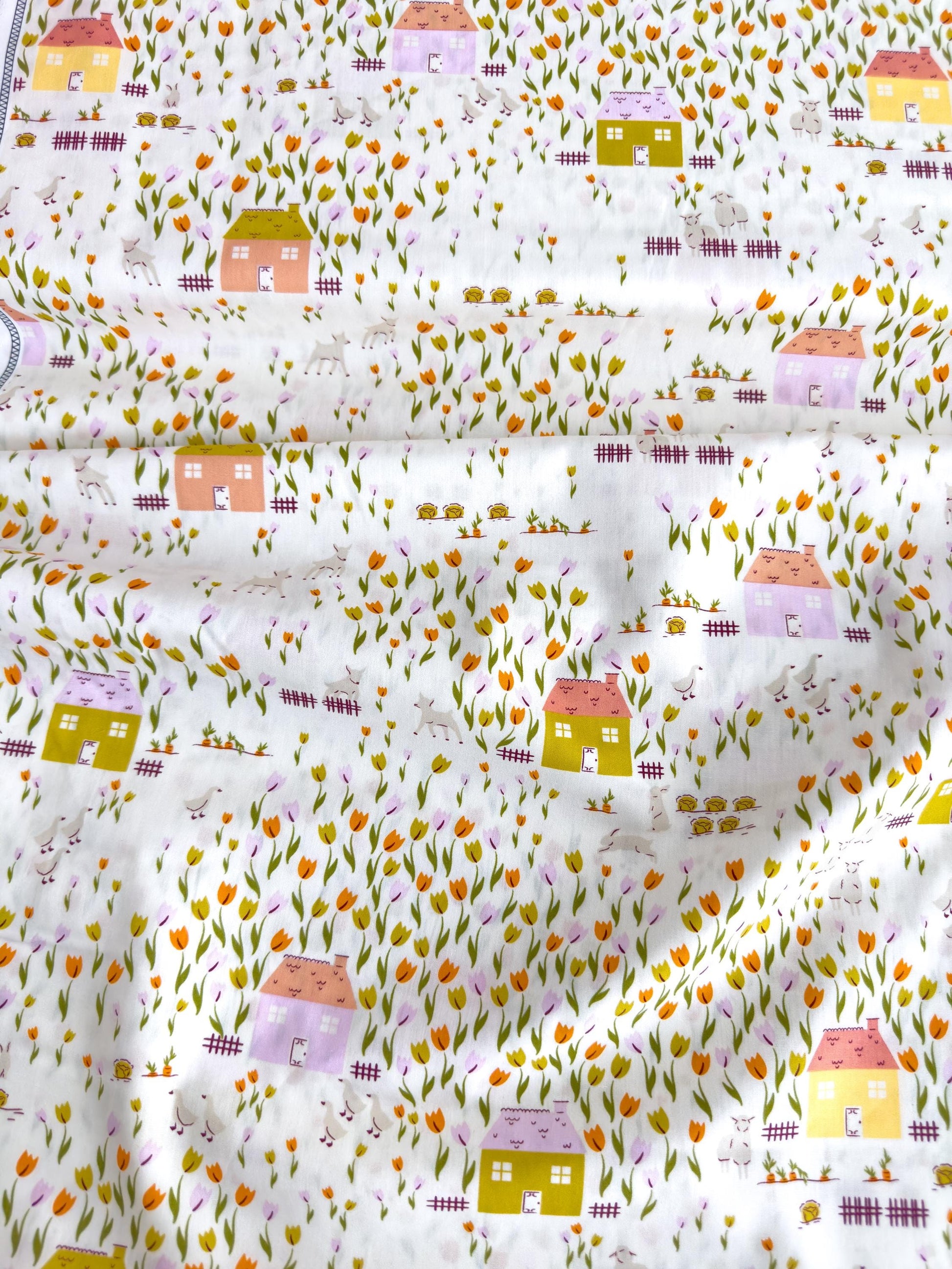 Cottage In Garden, by AGF Studio, 100% Premium Cotton Fabric, Floral/Farm Pattern