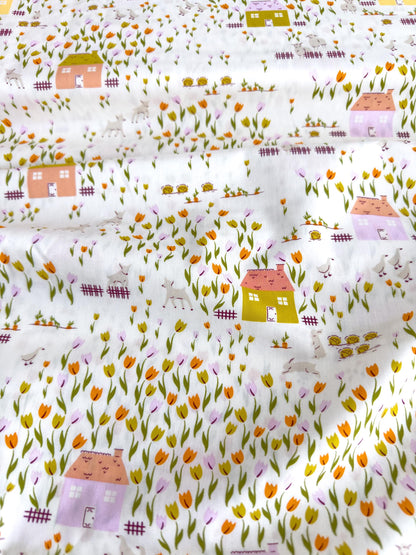 Cottage In Garden, by AGF Studio, 100% Premium Cotton Fabric, Floral/Farm Pattern