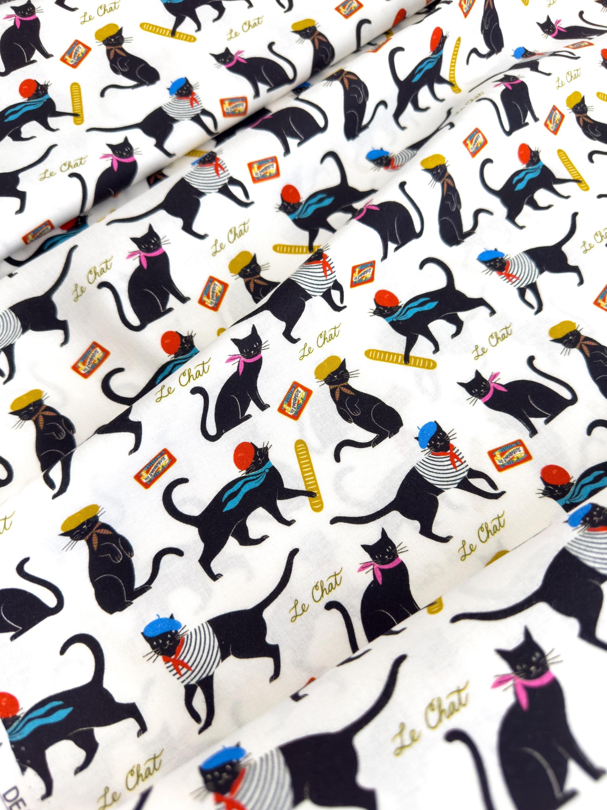 Le Chat Fabric - By Dear Stella - Springtime In Paris Collection - Cotton By The Yard - Cat Fashion Print