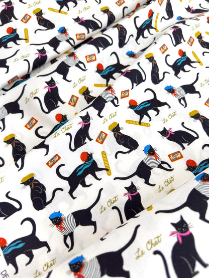 Le Chat Fabric - By Dear Stella - Springtime In Paris Collection - Cotton By The Yard - Cat Fashion Print