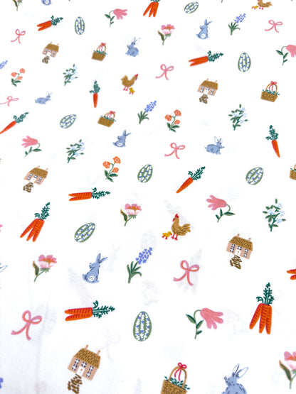 Rifle Paper Co. Easter Basket Fabric In Cream, Easter Collection, Cotton Yardage, Carrots, Bunnies on the farm