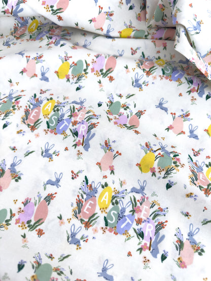 Rifle Paper Co. Hoppy Easter Fabric In Cream, Easter Collection, Cotton Yardage, Carrots, Floral Bunnies And Eggs Pattern