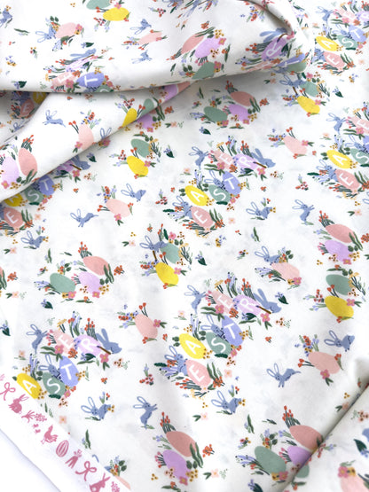 Rifle Paper Co. Hoppy Easter Fabric In Cream, Easter Collection, Cotton Yardage, Carrots, Floral Bunnies And Eggs Pattern