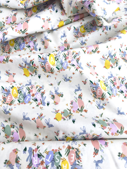 Rifle Paper Co. Hoppy Easter Fabric In Cream, Easter Collection, Cotton Yardage, Carrots, Floral Bunnies And Eggs Pattern