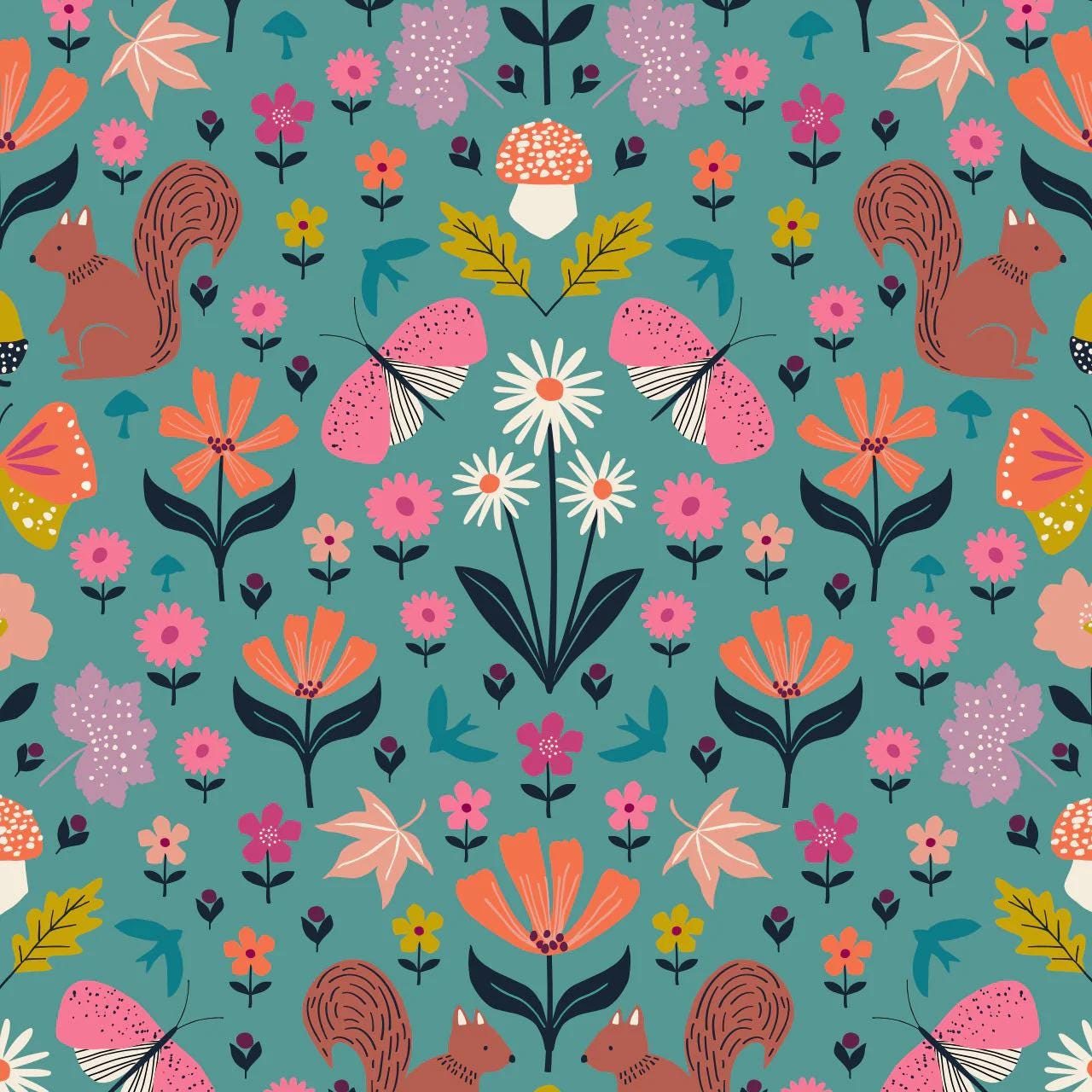 Woodland Wandering Fabric - By Dashwood Studio - Cotton Fabric By The Yard - Floral Print