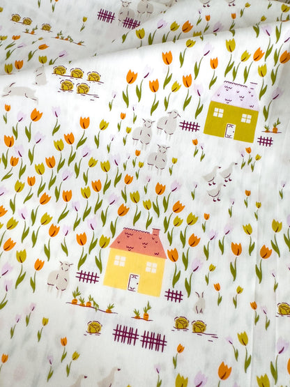 Cottage In Garden, by AGF Studio, 100% Premium Cotton Fabric, Floral/Farm Pattern