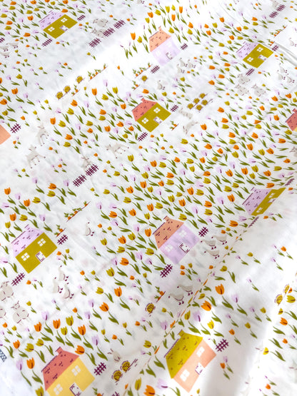 Cottage In Garden, by AGF Studio, 100% Premium Cotton Fabric, Floral/Farm Pattern