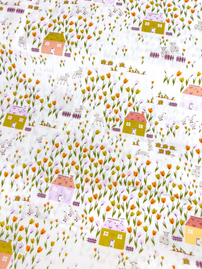Cottage In Garden, by AGF Studio, 100% Premium Cotton Fabric, Floral/Farm Pattern