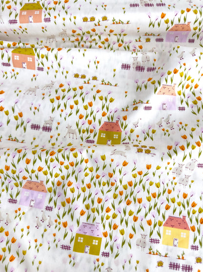 Cottage In Garden, by AGF Studio, 100% Premium Cotton Fabric, Floral/Farm Pattern