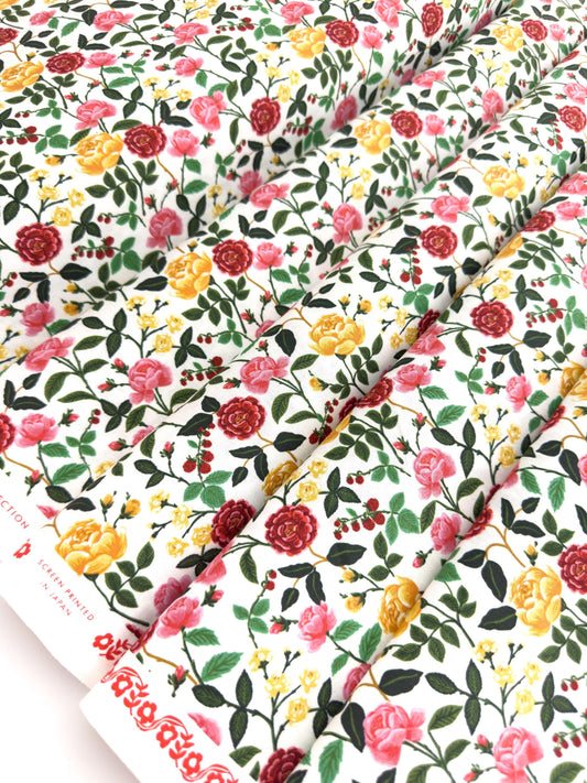 English Rose Fabric by Rifle Paper Co. – Cream Cotton Fabric | Roses Collection, Floral Quilting & Sewing Material