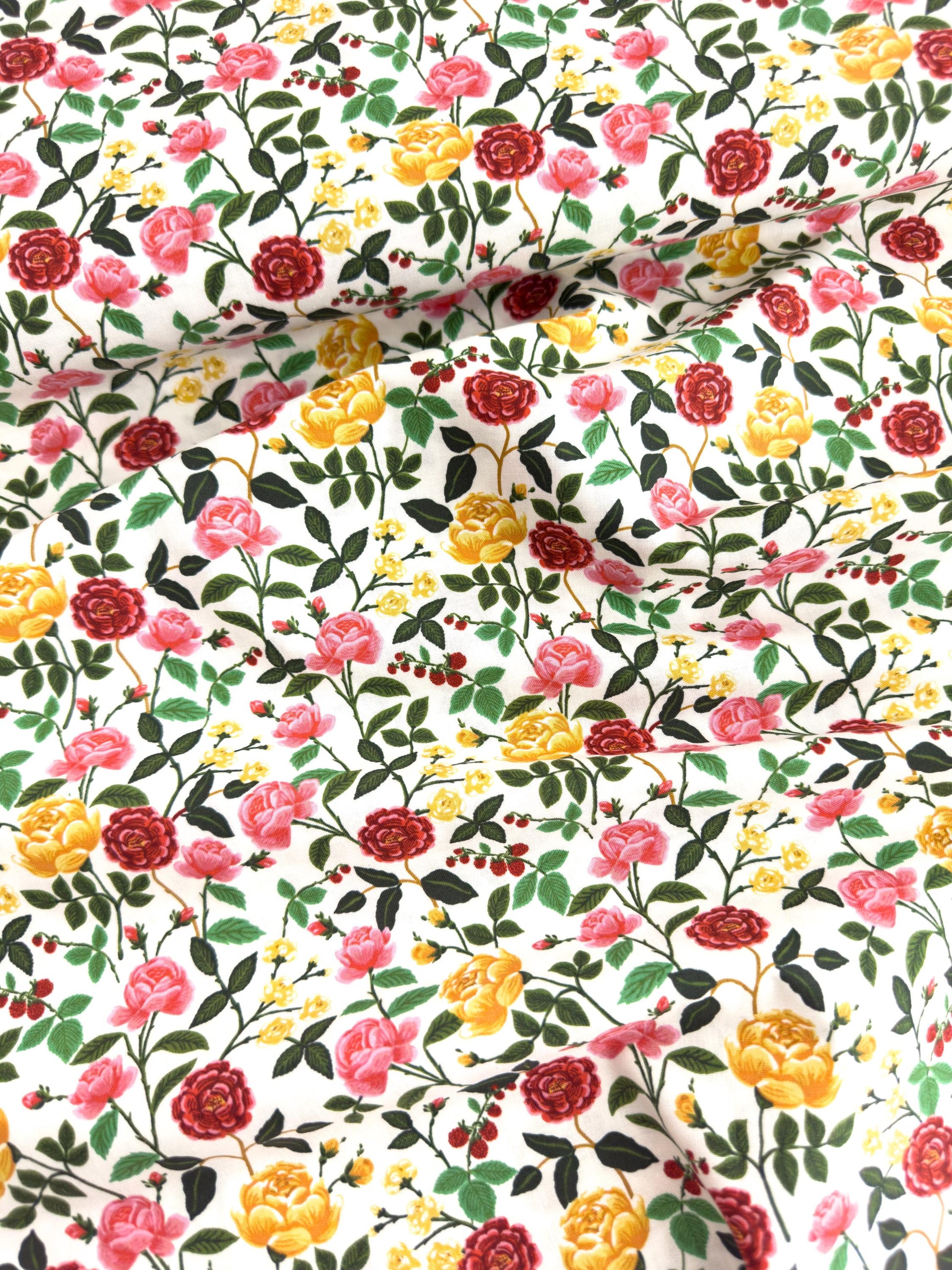 English Rose Fabric by Rifle Paper Co. – Cream Cotton Fabric | Roses Collection, Floral Quilting & Sewing Material