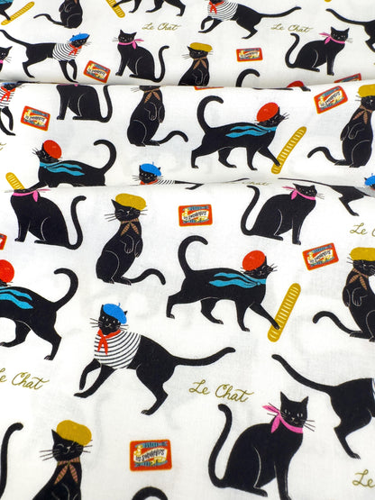 Le Chat Fabric - By Dear Stella - Springtime In Paris Collection - Cotton By The Yard - Cat Fashion Print