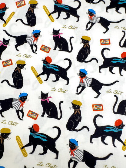 Le Chat Fabric - By Dear Stella - Springtime In Paris Collection - Cotton By The Yard - Cat Fashion Print