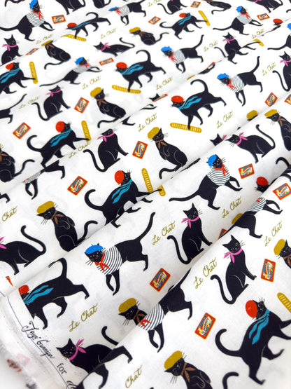 Le Chat Fabric - By Dear Stella - Springtime In Paris Collection - Cotton By The Yard - Cat Fashion Print
