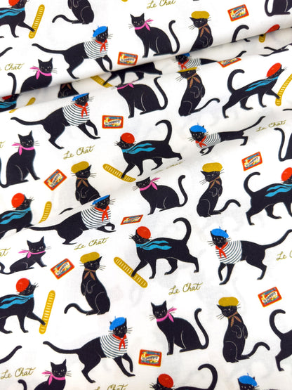 Le Chat Fabric - By Dear Stella - Springtime In Paris Collection - Cotton By The Yard - Cat Fashion Print