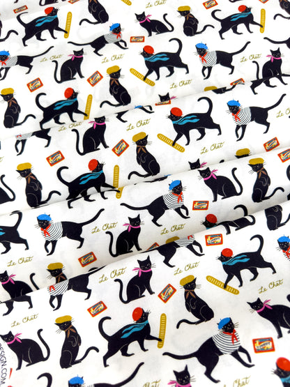 Le Chat Fabric - By Dear Stella - Springtime In Paris Collection - Cotton By The Yard - Cat Fashion Print