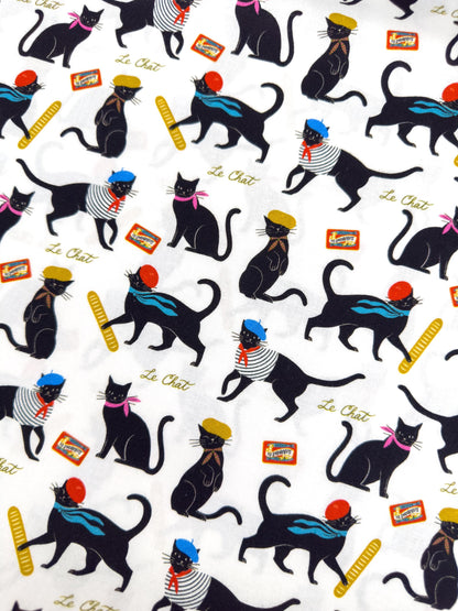Le Chat Fabric - By Dear Stella - Springtime In Paris Collection - Cotton By The Yard - Cat Fashion Print