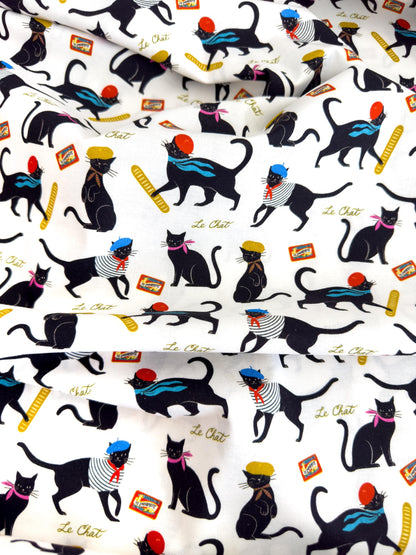 Le Chat Fabric - By Dear Stella - Springtime In Paris Collection - Cotton By The Yard - Cat Fashion Print