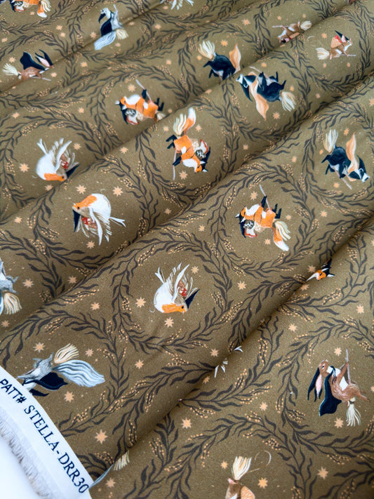 Fly Away In Cedar Fabric | Dear Stella Forager Collection | Cotton Fabric by the Yard | Woodland Animal Print | Quilting & Sewing Material