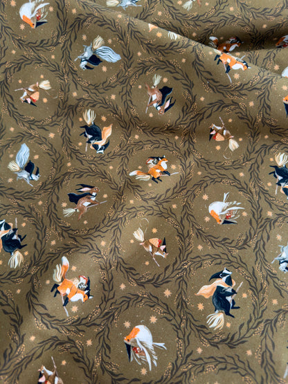 Fly Away In Cedar Fabric | Dear Stella Forager Collection | Cotton Fabric by the Yard | Woodland Animal Print | Quilting & Sewing Material