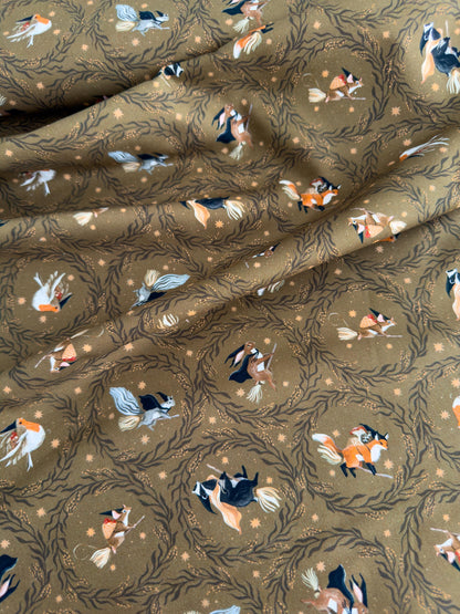 Fly Away In Cedar Fabric | Dear Stella Forager Collection | Cotton Fabric by the Yard | Woodland Animal Print | Quilting & Sewing Material